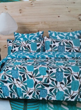 KOO被套被罩枕头套210x210涤棉三件套双人大床复古油画花朵 外贸