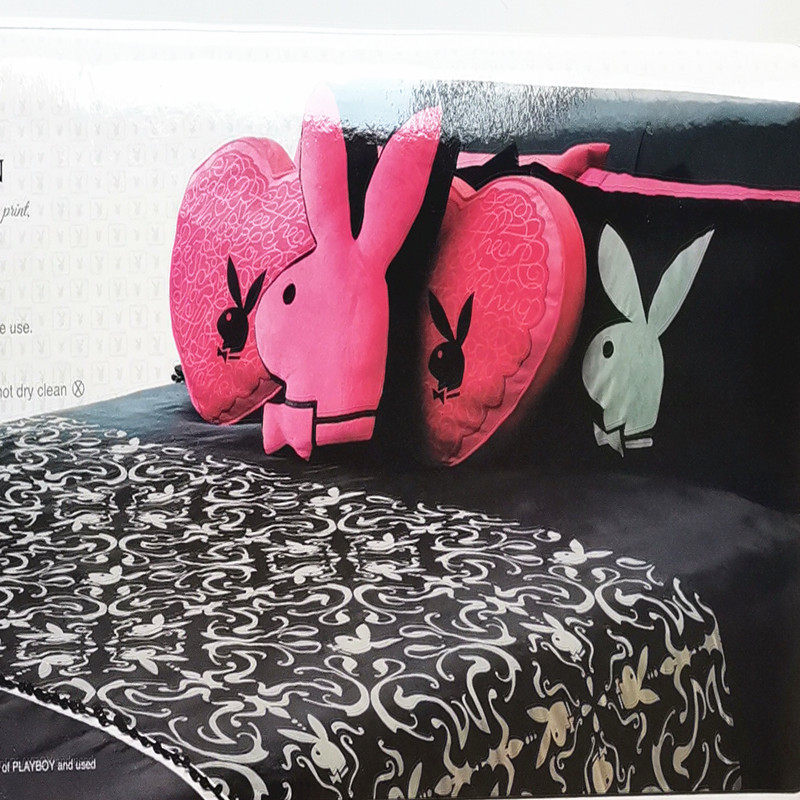 花花公子被套被罩枕头套180x210涤棉植绒兔子头双人床playboy外贸