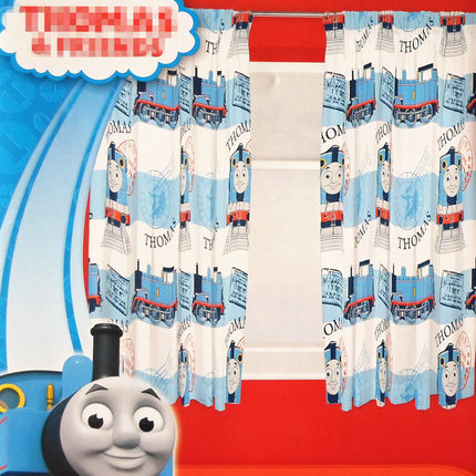 托马斯小火车成品窗帘窗纱168x137客厅卧室THOMAS儿童卡通 外贸