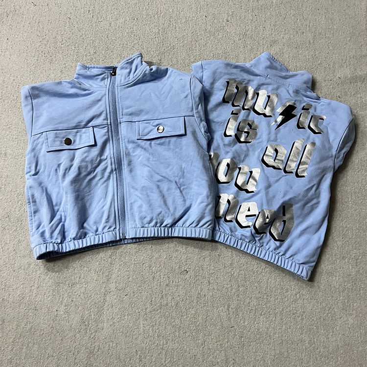 外贸童装130-140码女童儿童春季毛圈短款外套上衣拉链衫