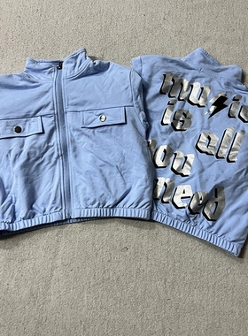 外贸童装130-140码女童儿童春季毛圈短款外套上衣拉链衫