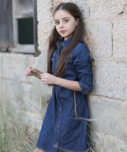 外贸出口欧美女童中大童牛仔裙儿童春秋款2026女孩牛仔衬衫连衣裙