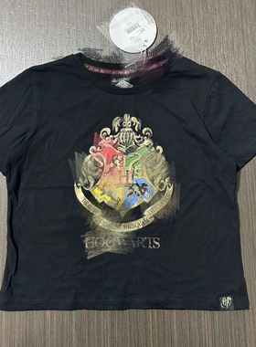 140-160外贸出口女童儿童短款露脐魔法学校卡通短袖T恤衫夏装上衣