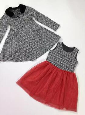 105-150码出口欧美女童儿童名媛大衣外套连衣裙小香风两件套套装