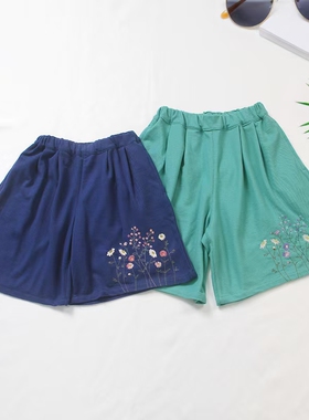 出口日本单90-150码女童儿童日系森女风刺绣休闲夏季短裤五分裤