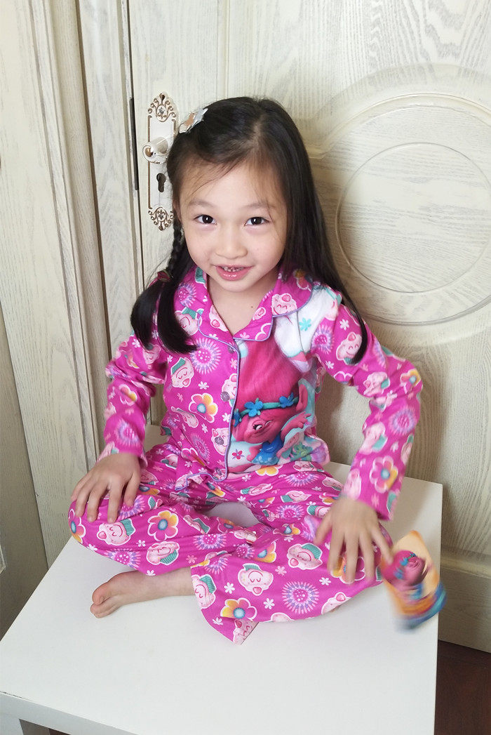 女童儿童魔发精灵绒布长袖+长裤睡衣套装 女宝宝春秋居家服
