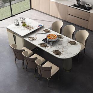 南通上海进口岩板岛台餐桌一体弧形靠墙半圆餐桌家用现代简约餐厅