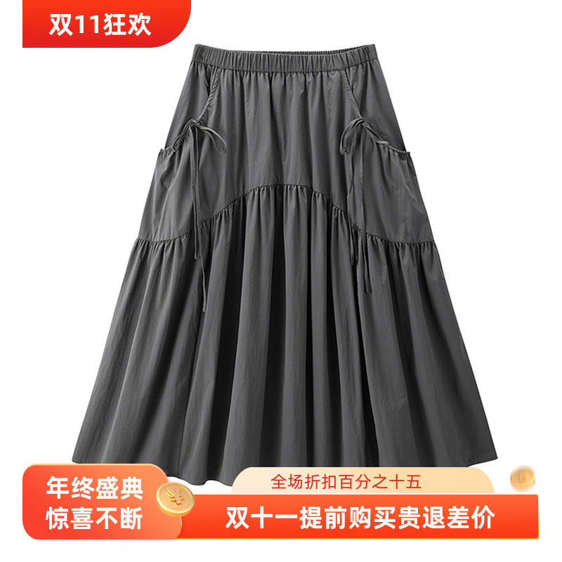 【商场同款】2025蝴蝶结大摆伞裙春款大口袋装饰半身裙C2GFF1509*