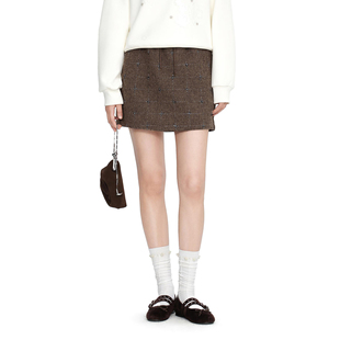 新款 甜美亮丝小A短裙春季 抽绳小香风半身裙C1GEG1140 商场同款