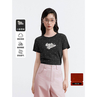 黑色上衣合体T恤女装 C1CNG2131 新款 夏季 商场同款 小象波点短袖