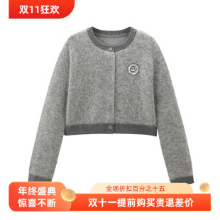 新款 25春季 基础撞色领子圆领开衫 毛衣C2EDF1125 商场同款