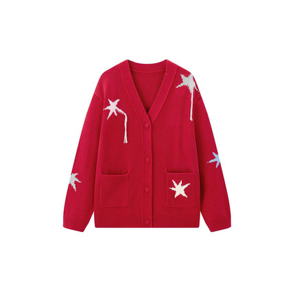 【商场同款】甜美星星小马宽松针织开衫本命年红色毛衣C2EDG1231