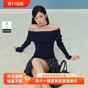 【商场同款】甜美设计感大翻领毛针织衫秋新款修身毛衣C1EEF3426