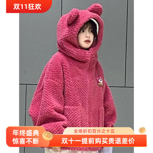 草莓熊联名刺绣外套2022新款女短外套毛毛外套国内代购CWAEA4734