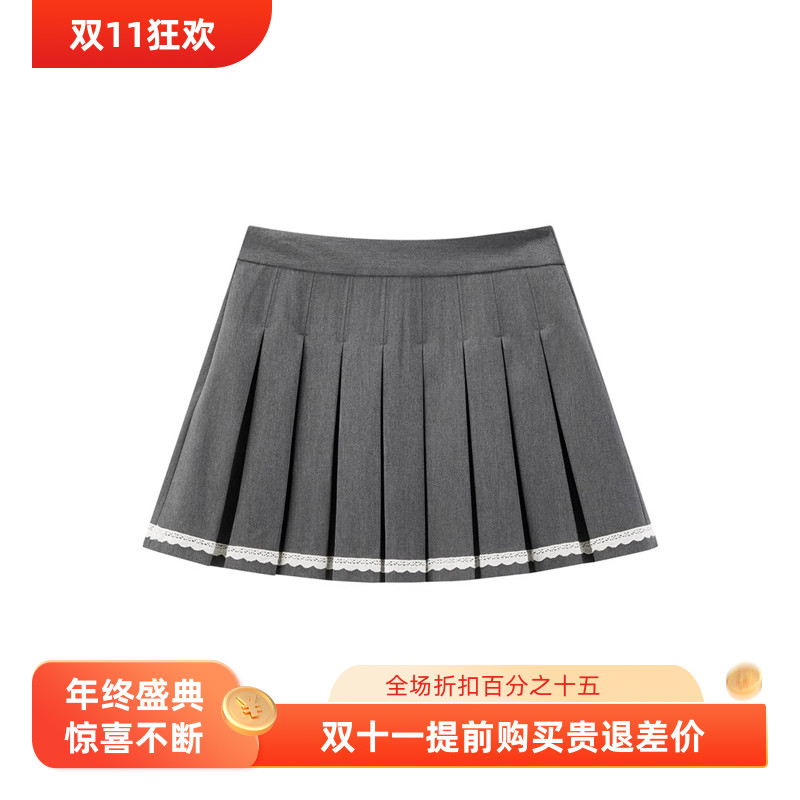 【商场同款】花边装饰百褶裙冬新款学院风针织短裙C1GEE4254