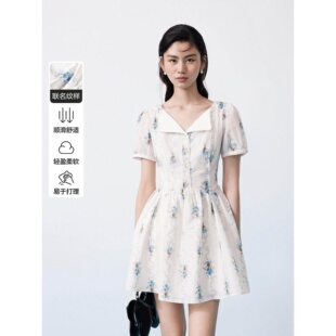 2026夏季 艺术感纹样连衣裙抗皱翻领裙子女C1FAG2247 商场同款