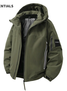 ESSENTIALS羽绒服男士冬季户外抗寒工装90绒冬装加厚保暖连帽外套