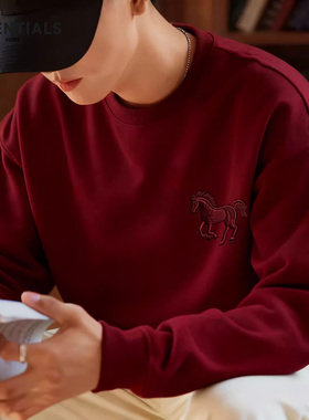 ESSENTIALS红色本命马年圆领卫衣男生秋冬情侣宽松休闲长袖上衣