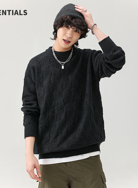 ESSENTIALS秋冬季2025新款青少年慵懒风大红色本命年圆领男款毛衣