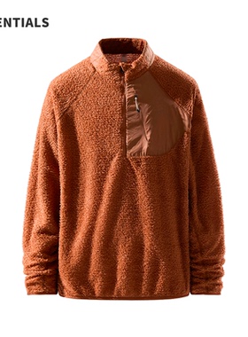 ESSENTIALS2025新款半拉链立领卫衣男女情侣款冬季加绒户外抓绒衣