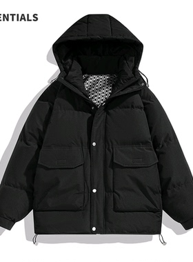 ESSENTIALS羽绒服男冬季加厚保暖连帽工装外套宽松休闲白鸭绒上衣