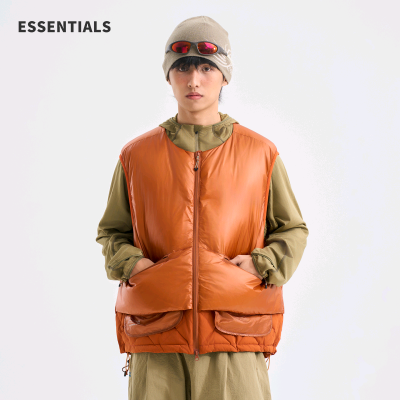 ESSENTIALS户外白鸭绒撞色防风羽绒服马甲男士冬季保暖休闲外套