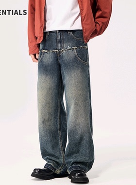 ESSENTIALS高街直筒牛仔裤男2025冬季新款设计感痞帅宽松阔腿裤子