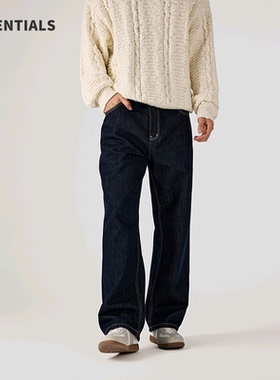 ESSENTIALS深蓝色直筒牛仔裤男士2025秋季宽松高级感重磅休闲长裤