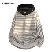 ESSENTIALS 宽松休闲外套 新款 HOPE美式 条纹连帽半拉链卫衣男春季