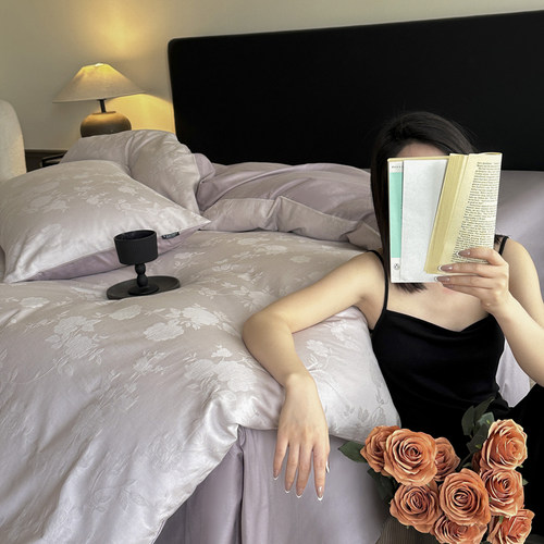 轻奢新疆长绒棉床上四件套高级感纯棉厚织大提花全棉被套床单床笠