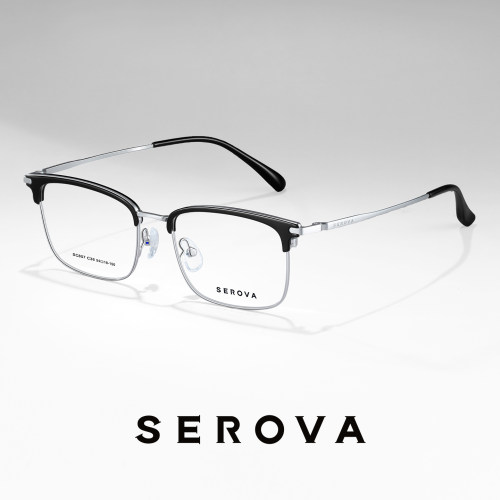 SEROVA施洛华商务眼镜男士款眉线半框钛架可配近视度数镜片 SC857