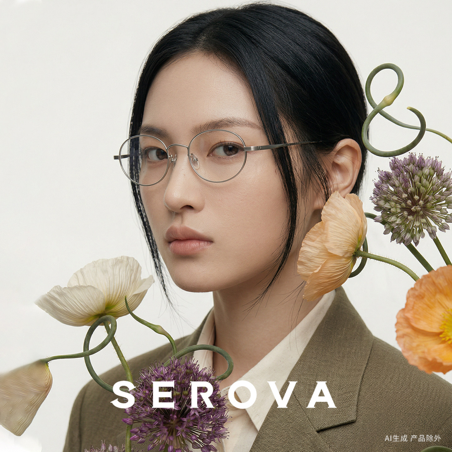 SEROVA施洛华超轻钛架椭圆小框斯文气质女配近视高度数眼镜 SP408