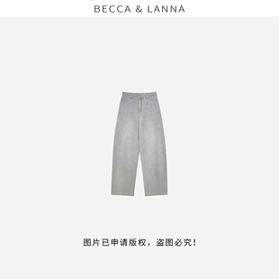 女秋季 硬貨哥 淺灰色牛仔鐮刀褲 子D0097 休閑彈力寬松闊腿褲