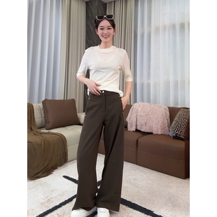 女士秋季 硬貨哥 拼接闊腿彎刀褲 子寬松顯瘦D0187 休閑百搭褲