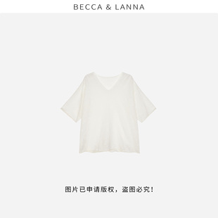 V領棉麻歐根紗T恤女士夏季 純色簡約百搭短袖 上衣D0095 硬貨哥
