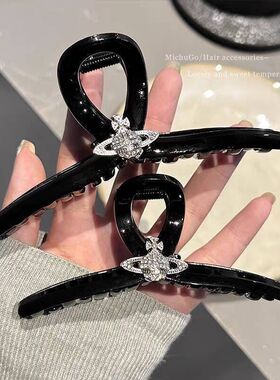 甜酷辣妹水钻星球发夹女后脑勺盘发抓夹大号发量多鲨鱼夹发卡头饰
