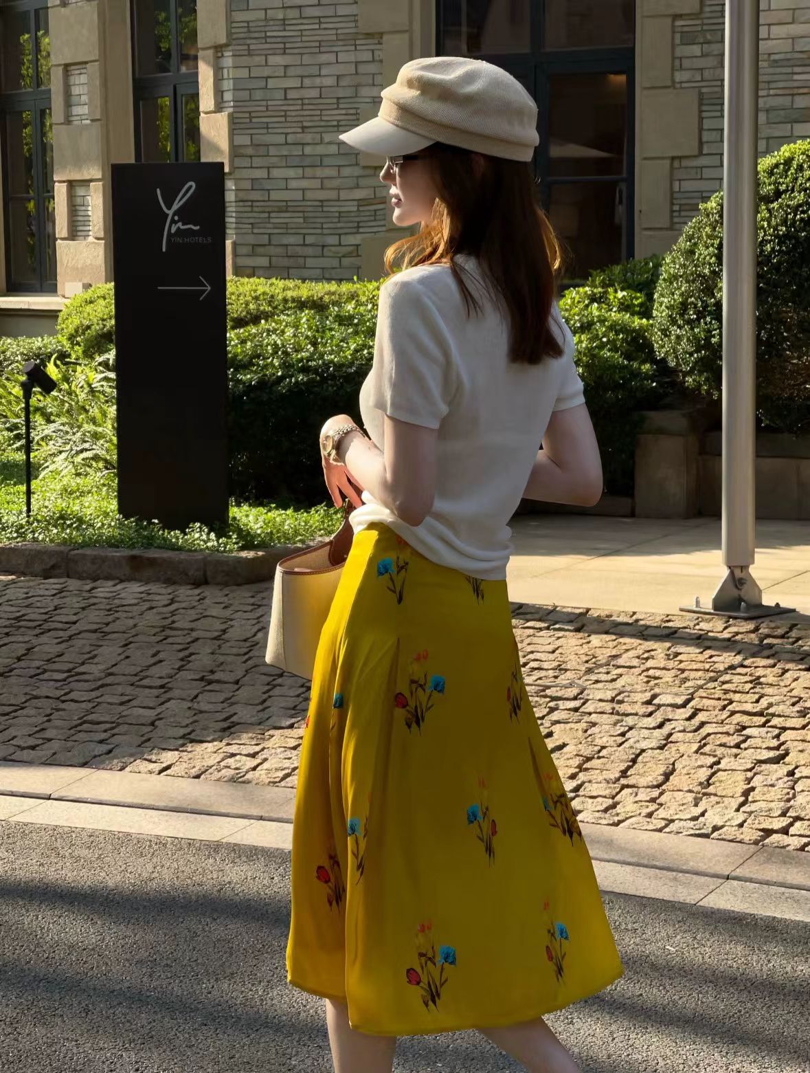 小众设计师 法式优雅通勤复古芥末黄油画风印花桑蚕丝高腰A字半裙
