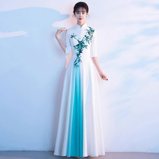 礼仪大合唱团旗袍演出服长裙女现代指挥晚礼服民歌独唱中式 气质女
