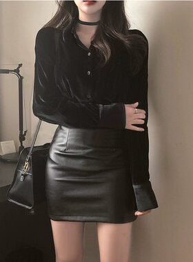 包臀pu小皮裙2024新款黑色小个子职业ol超短半身裙女性感紧身短裙