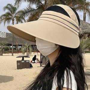 新款空顶防晒帽女夏季防紫外线加大帽檐骑车遮阳帽黑色冰丝太阳帽