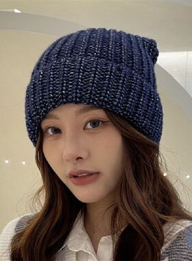 秋冬棉帽女三针喷纱针织帽