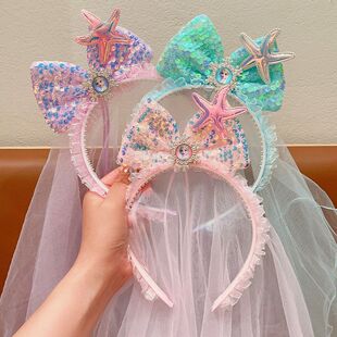 女童头纱发箍冰雪奇缘蝴蝶结发卡小女孩2024新款爱莎公主超仙发饰