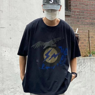 Travis Scott Fragment联名款老鹰闪电动物印花宽松短袖T恤夏季男