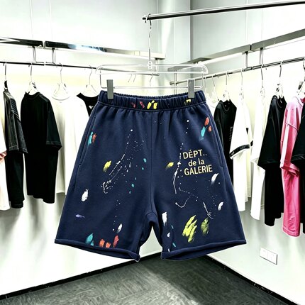 Gallery Dept泼墨涂鸦五分卫裤男女抽绳宽松卷边休闲运动裤情侣裤