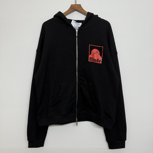 RHUDE美式复古日落印花印花拉链连帽卫衣男女休闲宽松百搭外套潮