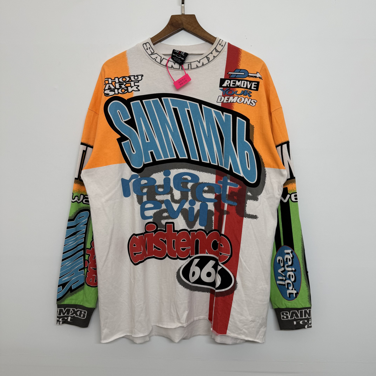 高版本SaintMichael美式复古水洗做旧男女同款宽松休闲长袖T恤潮