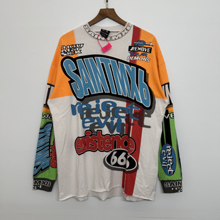 高版本SaintMichael美式复古水洗做旧男女同款宽松休闲长袖T恤潮