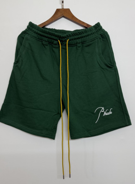 RHUDE绿色美式街头短裤男潮牌复古高街休闲运动四分篮球裤夏季棉