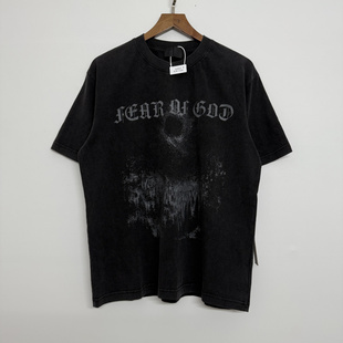 高版本Fear of God FOG梵文印花T恤美式复古水洗做旧字母印花短袖