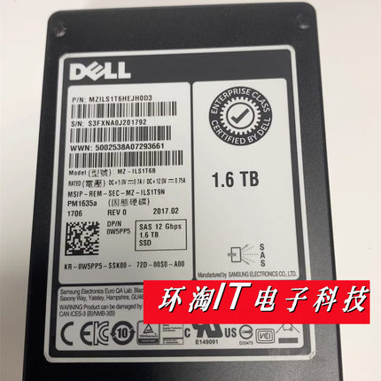 DELL MZ-ILS1T6B PM1635a 0W5PP5 1.6T 2.5 SAS SSD 12Gb固态硬盘